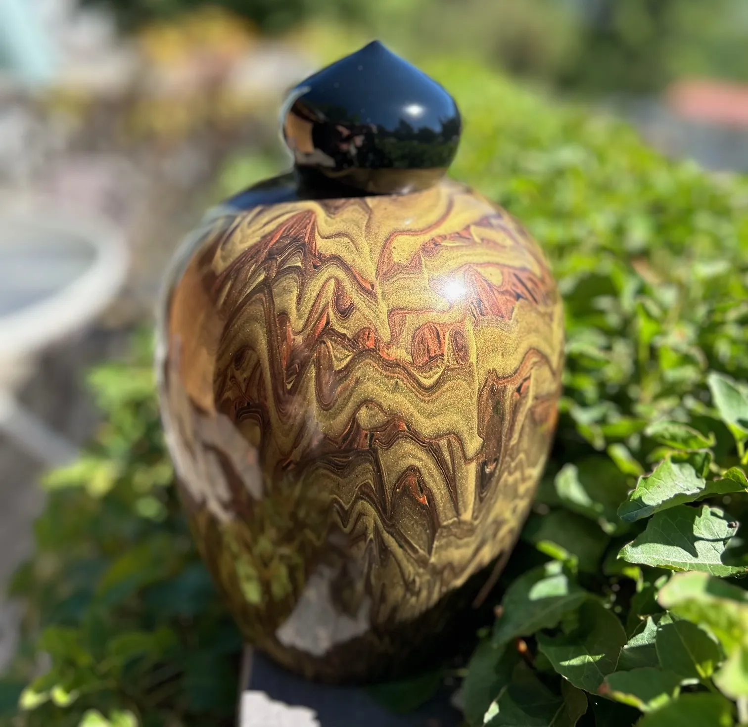 Painted Walnut Turned Urn 11