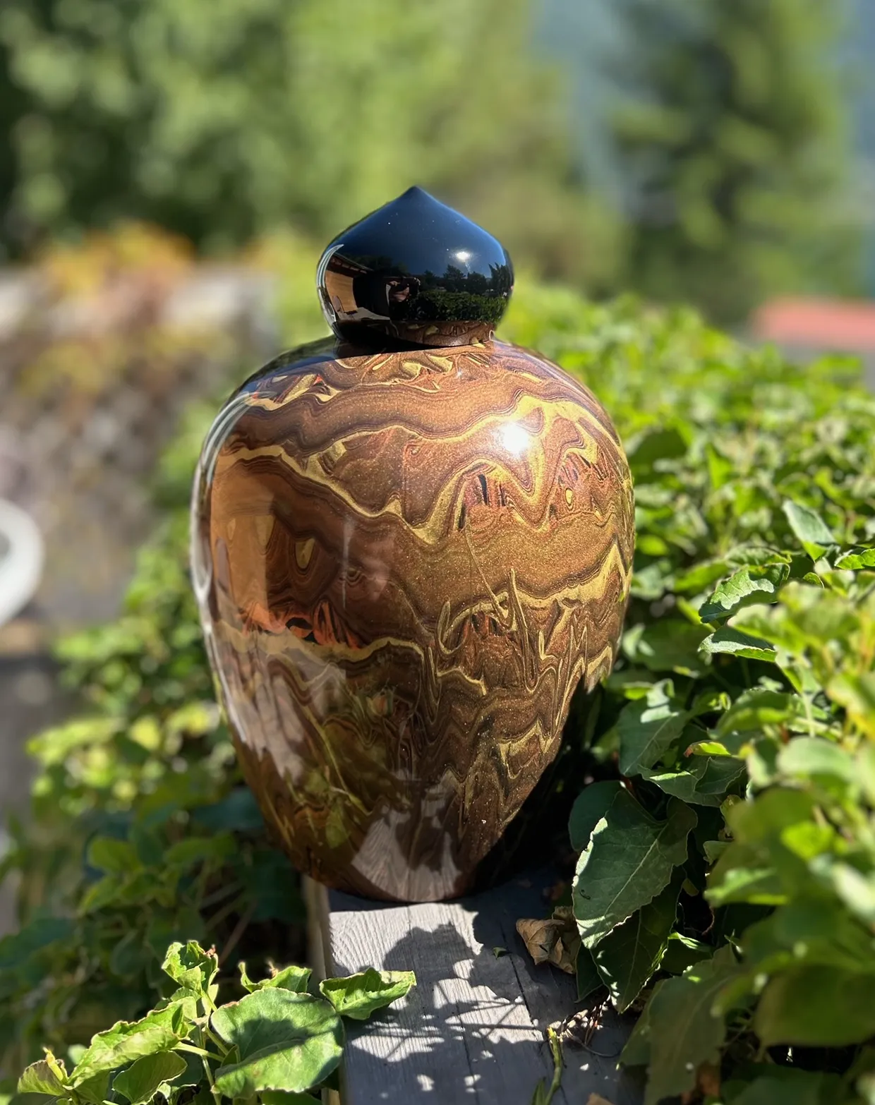 Painted Walnut Turned Urn 11