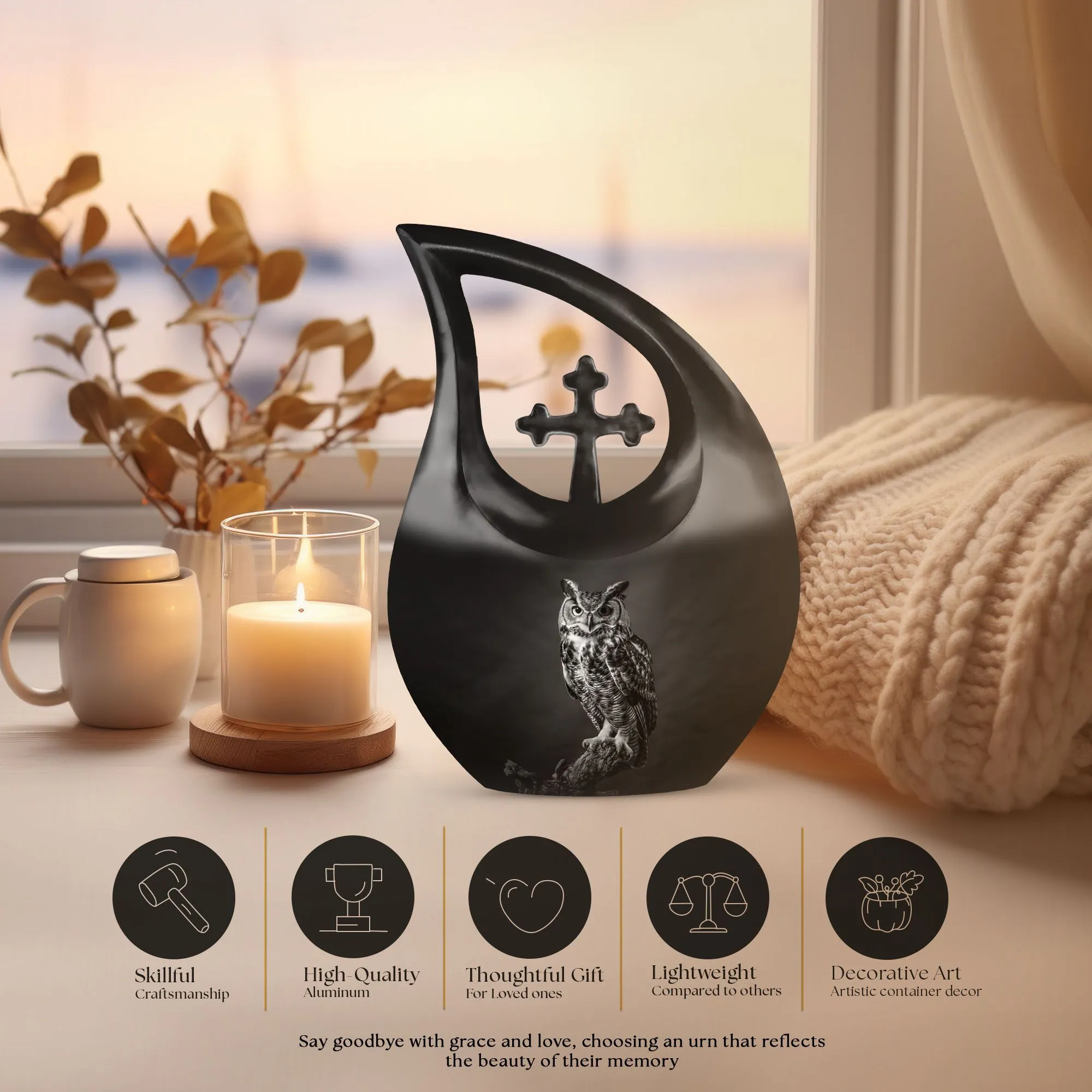 Peaceful Rest: Owl-Themed Memorial Urn to Preserve Cherished Memories