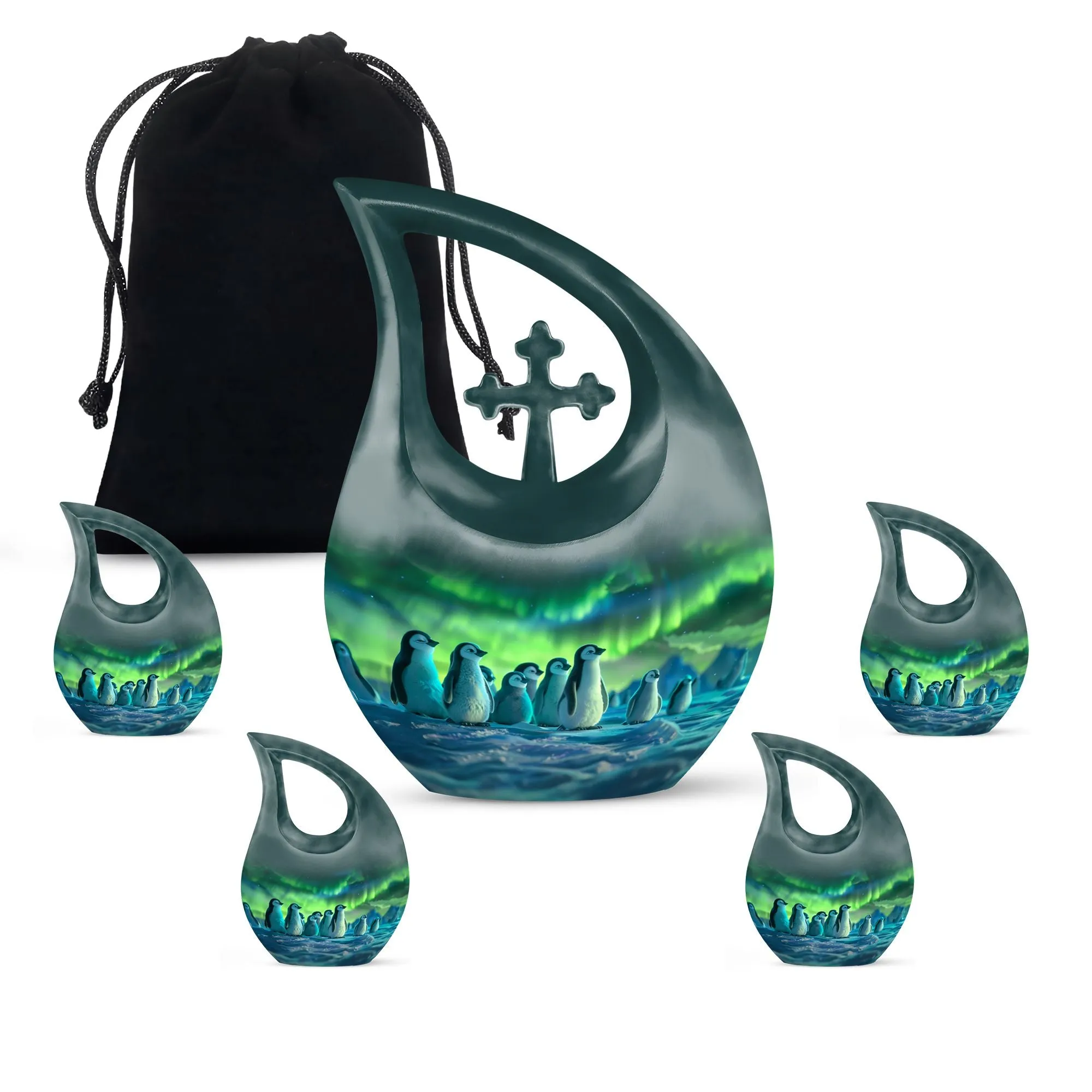 Penguin Cross Drop: A Beautiful Memorial Cremation Urn 10 Inch