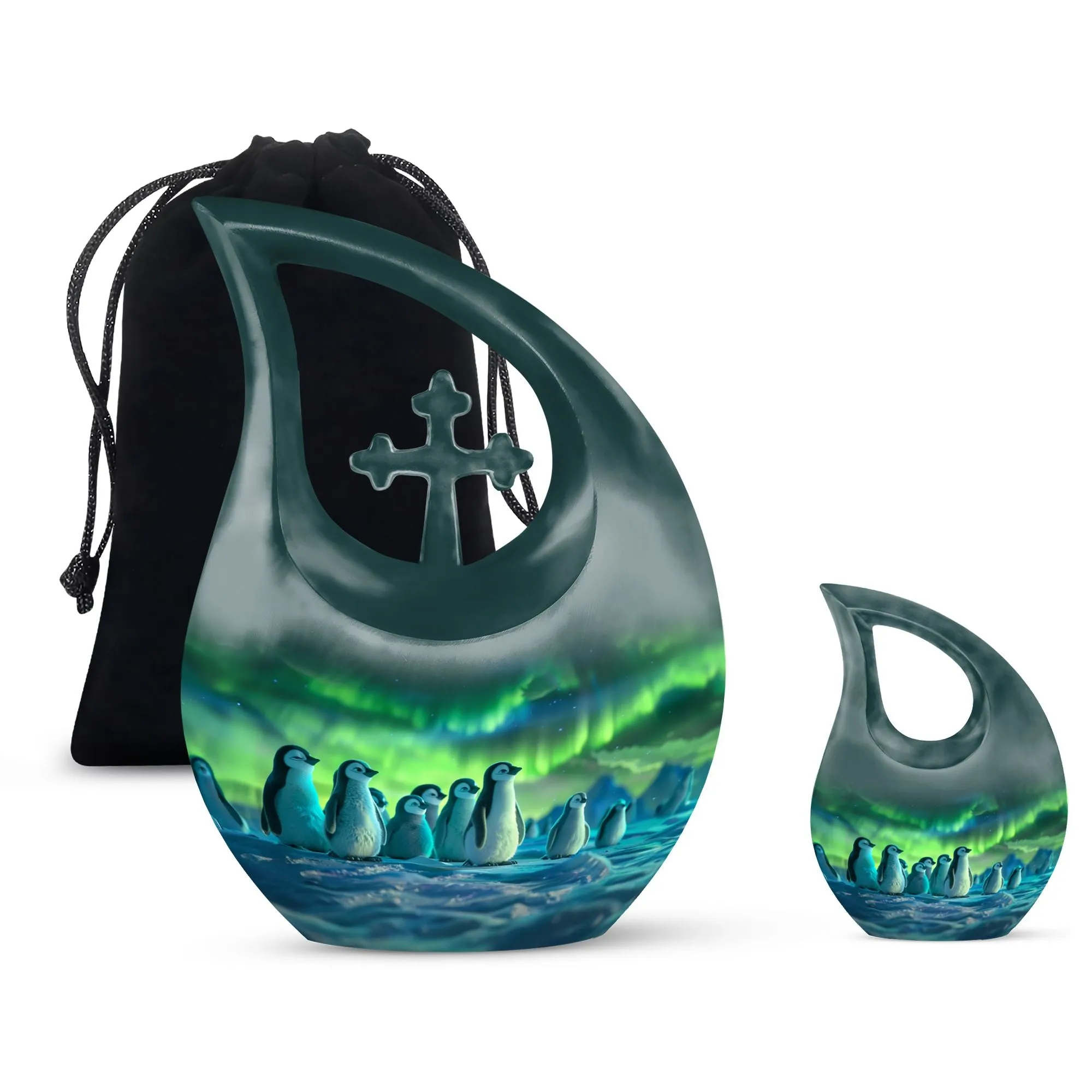 Penguin Cross Drop: A Beautiful Memorial Cremation Urn 10 Inch