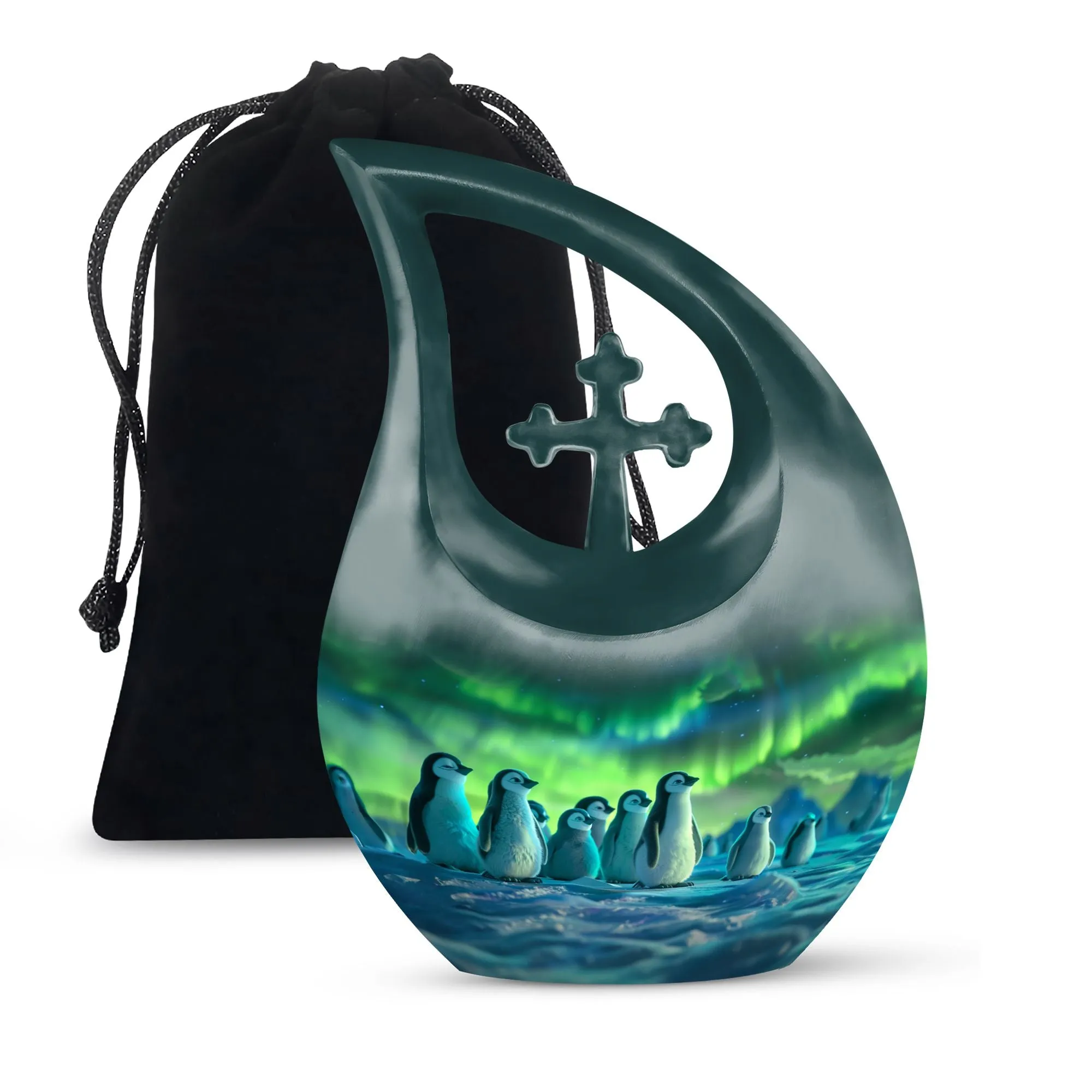 Penguin Cross Drop: A Beautiful Memorial Cremation Urn 10 Inch