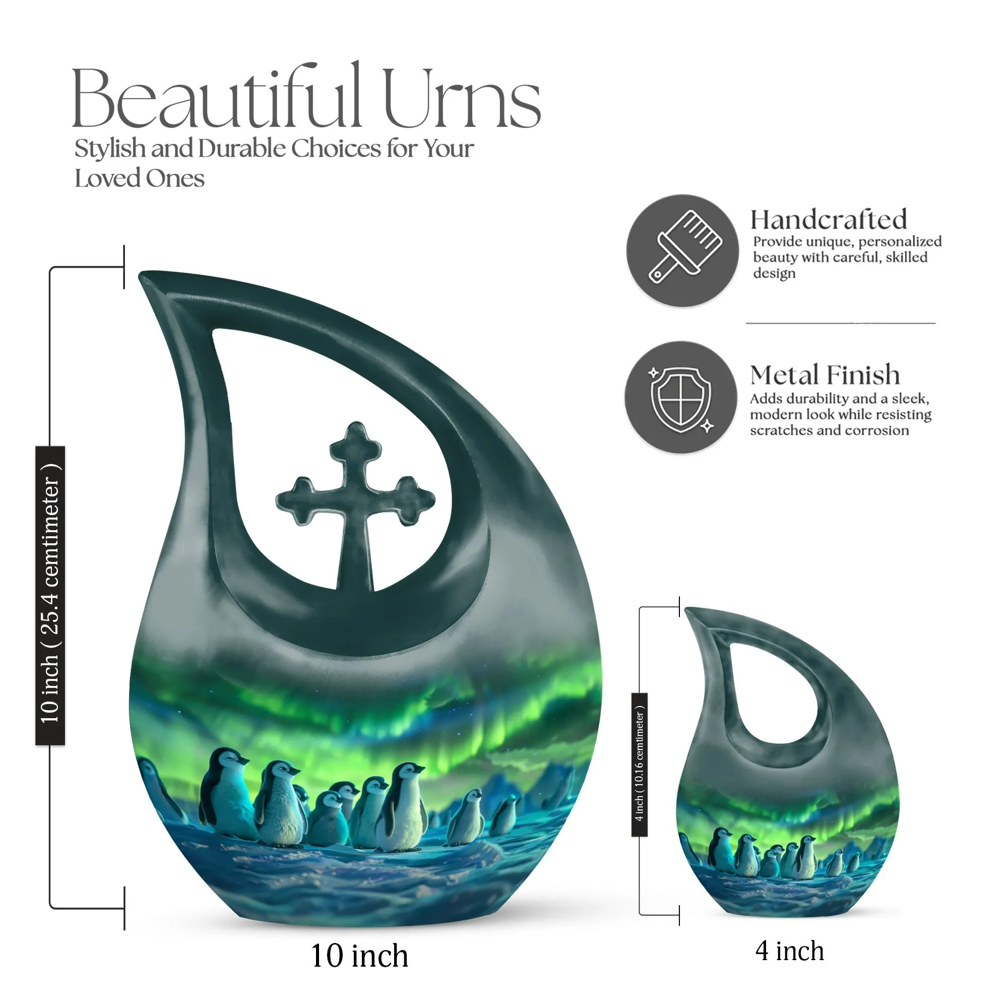 Penguin Cross Drop: A Beautiful Memorial Cremation Urn 10 Inch