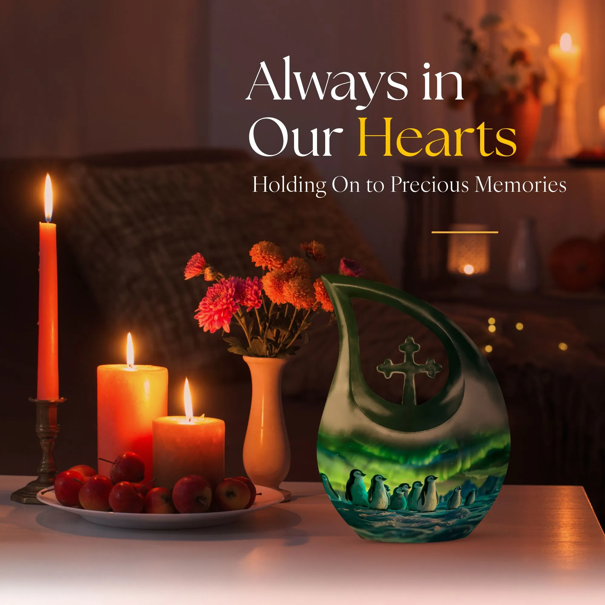 Penguin Cross Drop: A Beautiful Memorial Cremation Urn 10 Inch