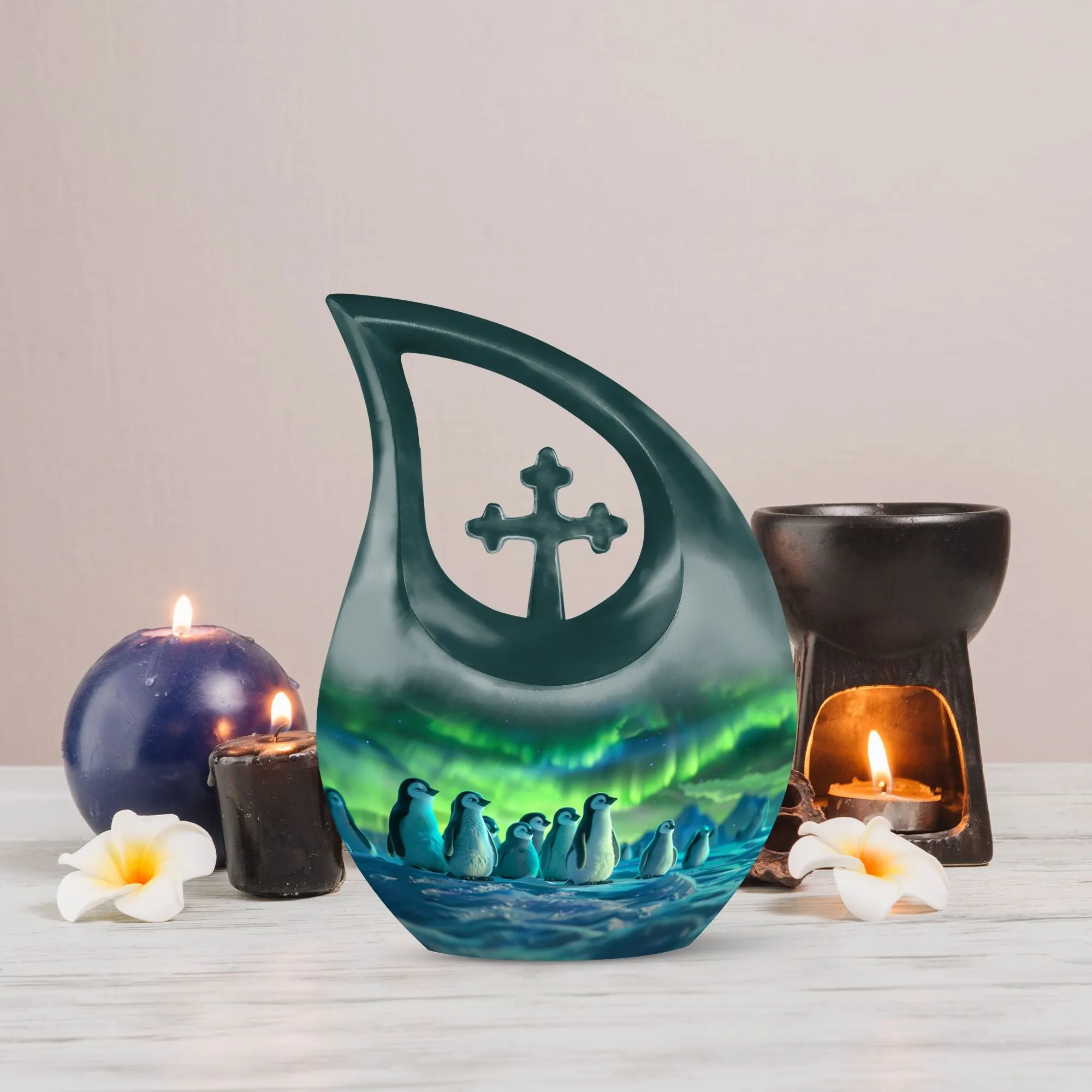 Penguin Cross Drop: A Beautiful Memorial Cremation Urn 10 Inch