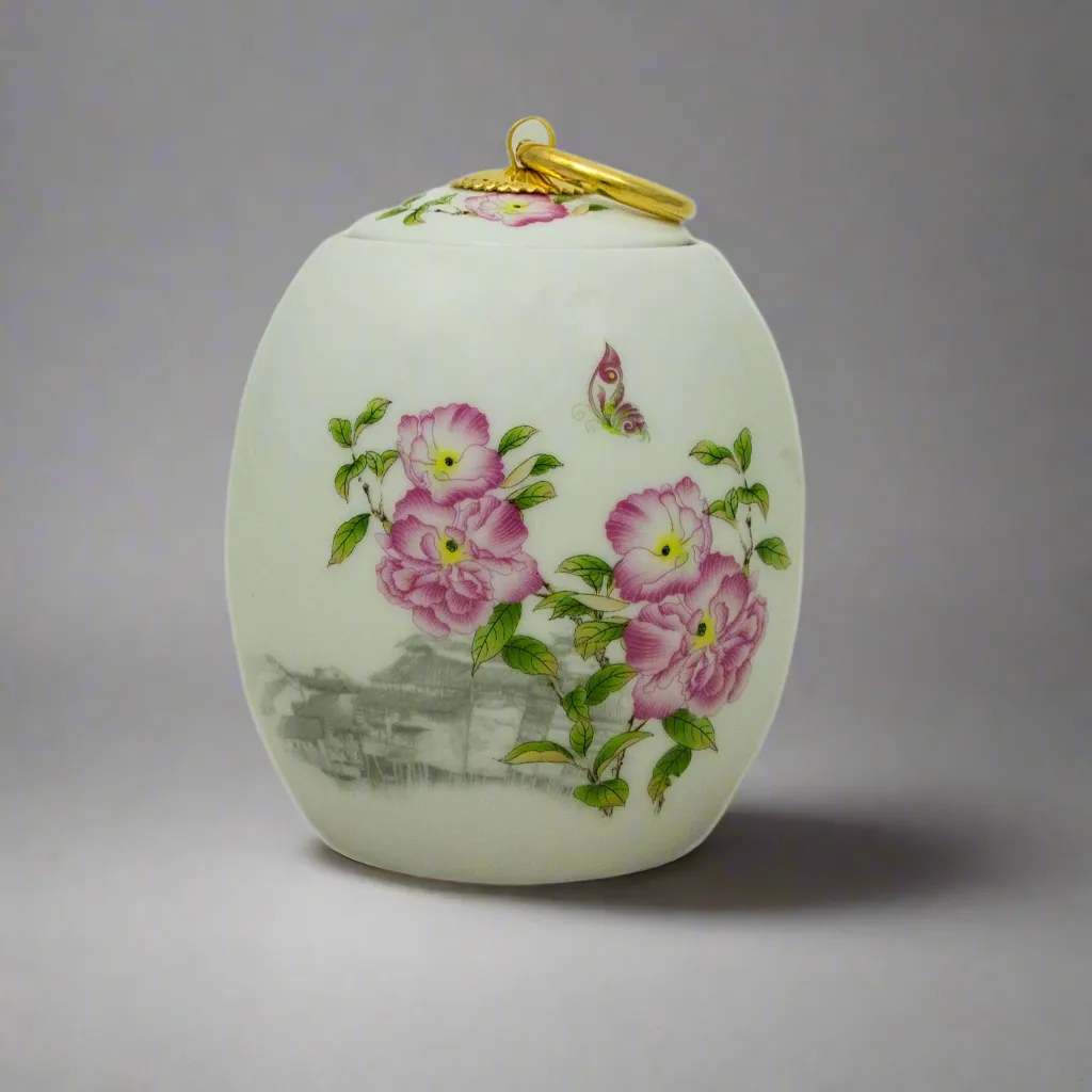 Peonies Ceramic Cremation Urn In Extra Small