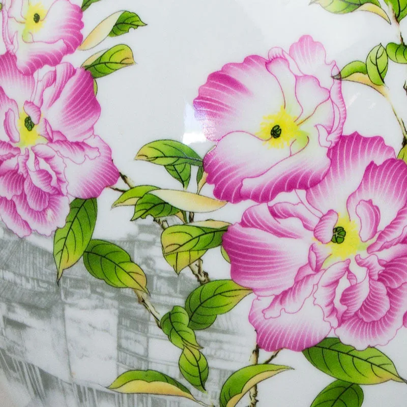 Peonies Ceramic Cremation Urn In Medium