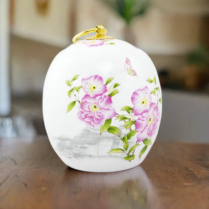 Peonies Ceramic Cremation Urn In Medium
