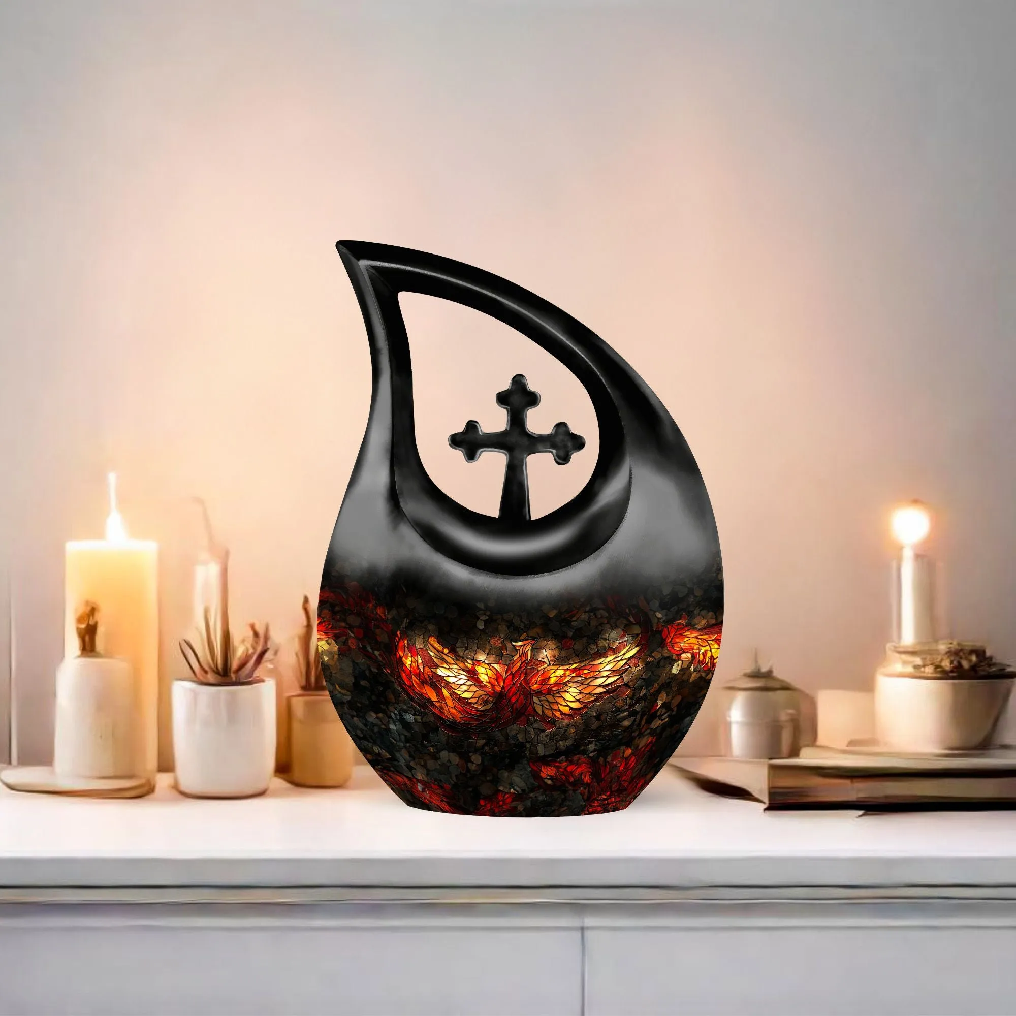 Phoenix Tribute: Cross Drop Design Aluminium Memorial Urn
