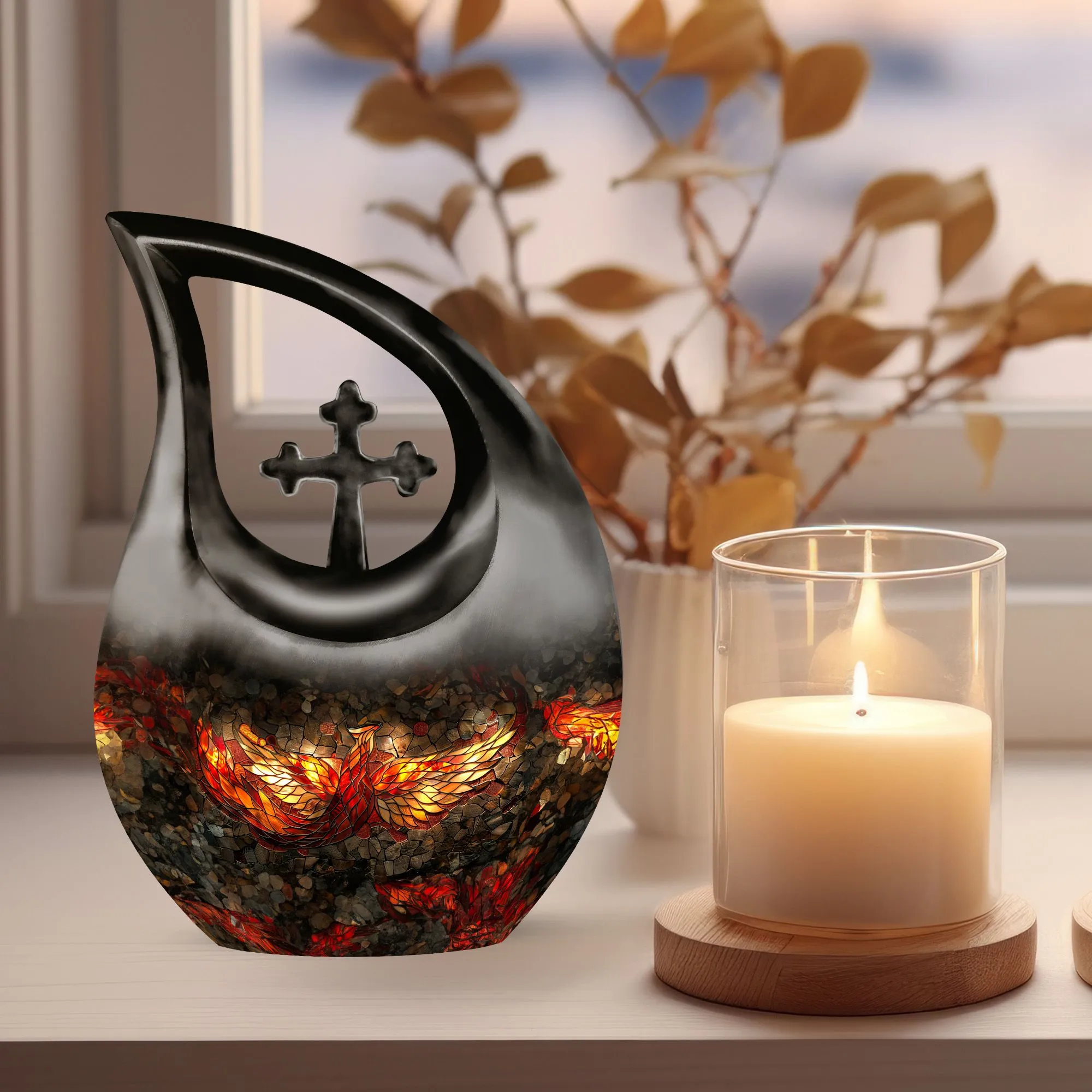 Phoenix Tribute: Cross Drop Design Aluminium Memorial Urn