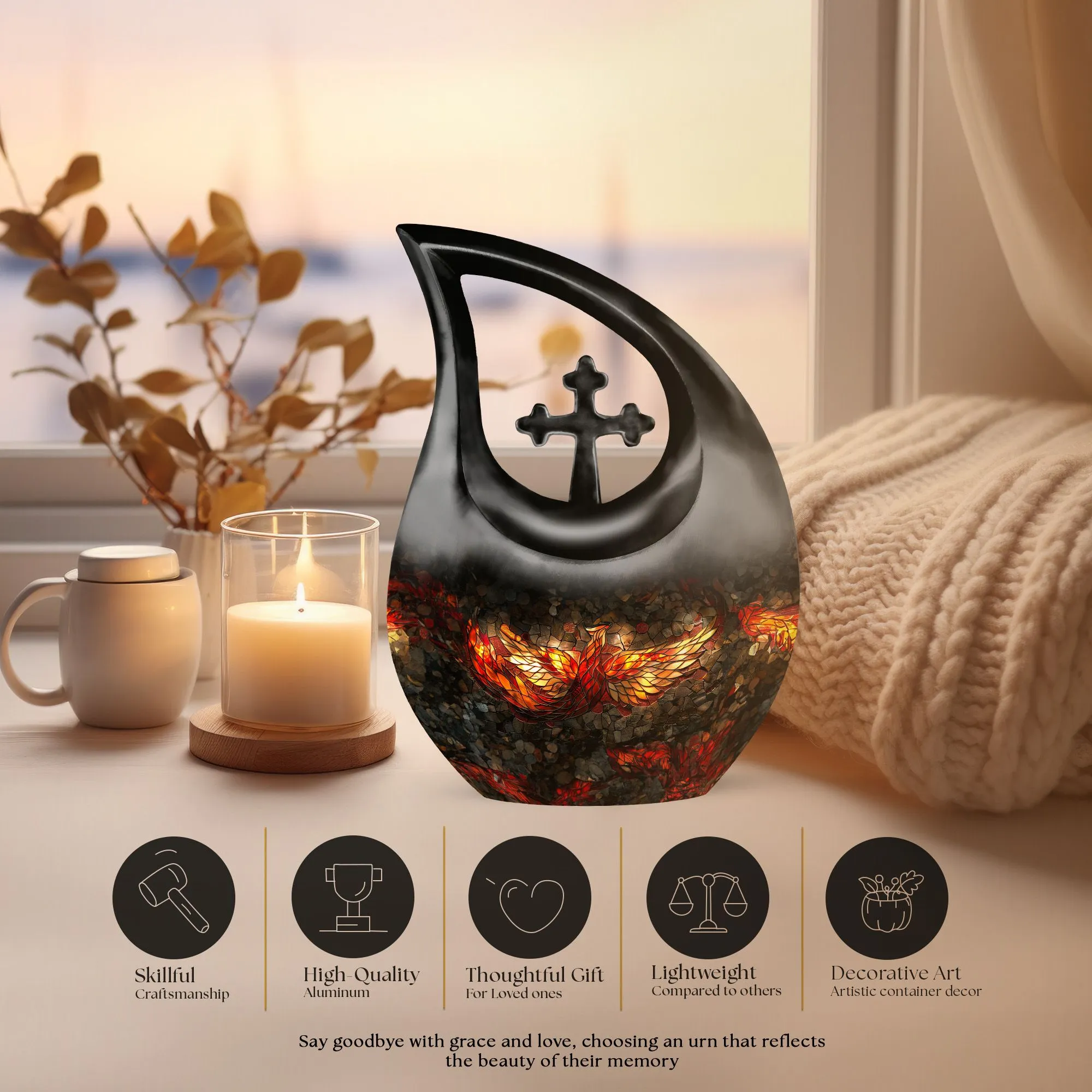 Phoenix Tribute: Cross Drop Design Aluminium Memorial Urn