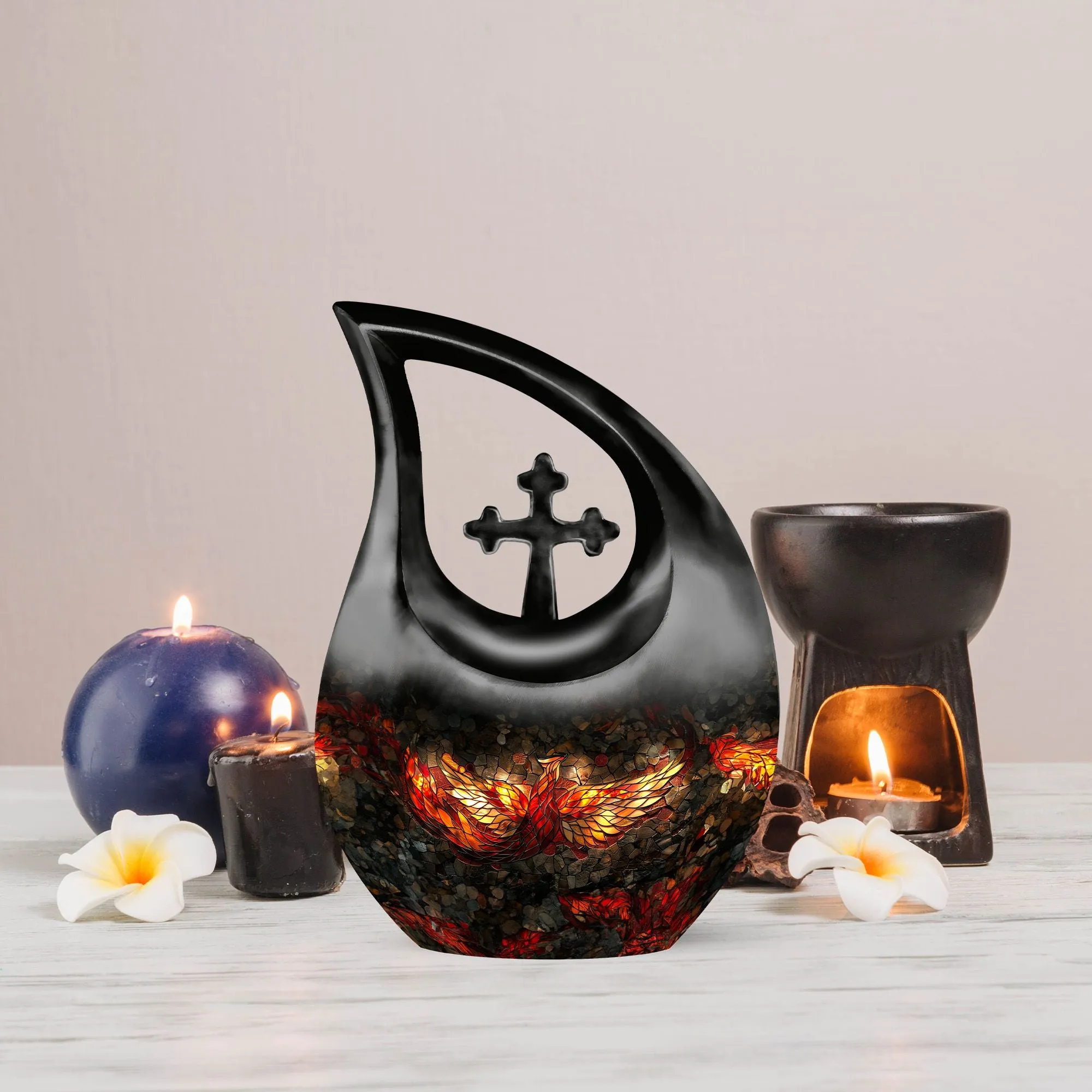 Phoenix Tribute: Cross Drop Design Aluminium Memorial Urn