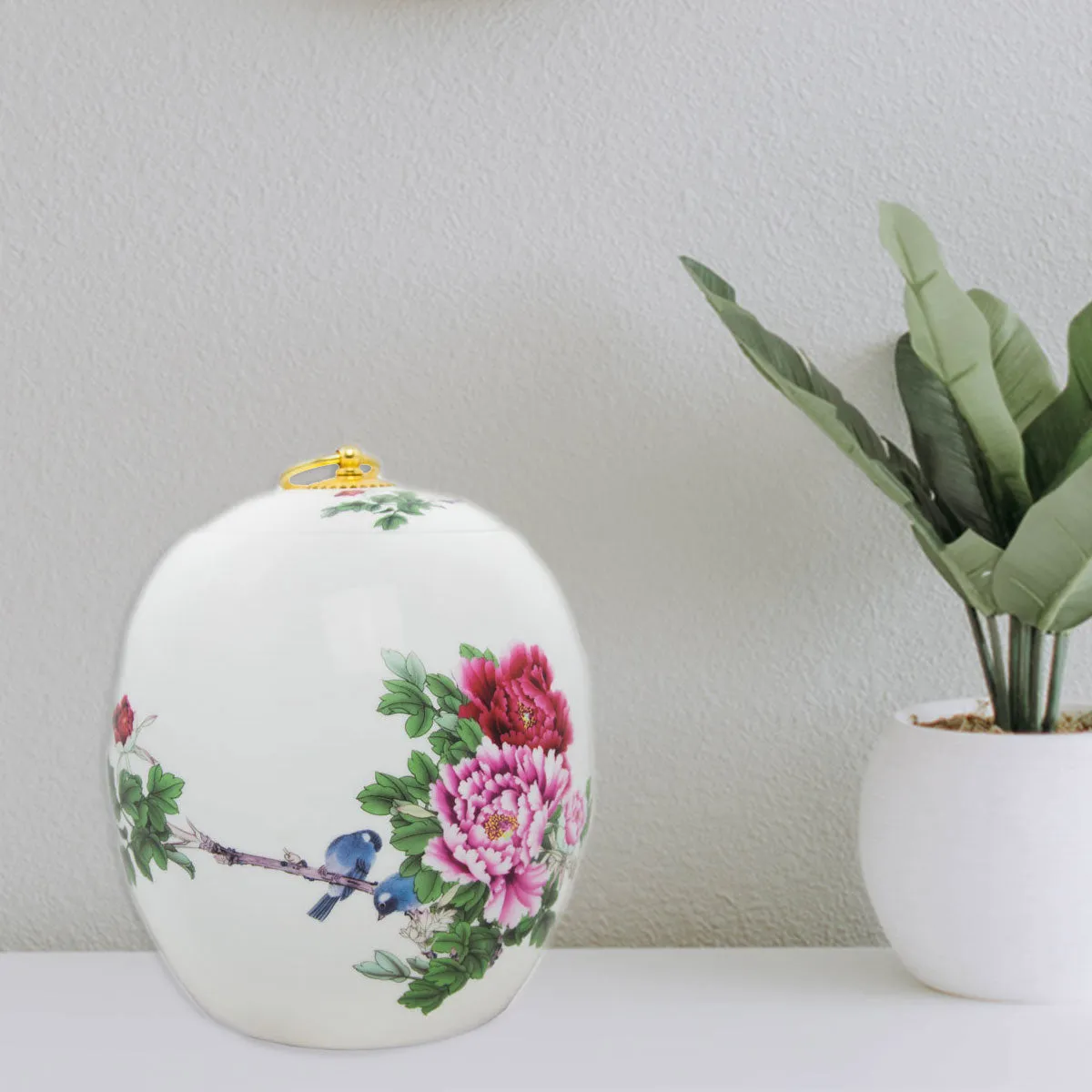 Pink Peony Ceramic Cremation Urn in Small