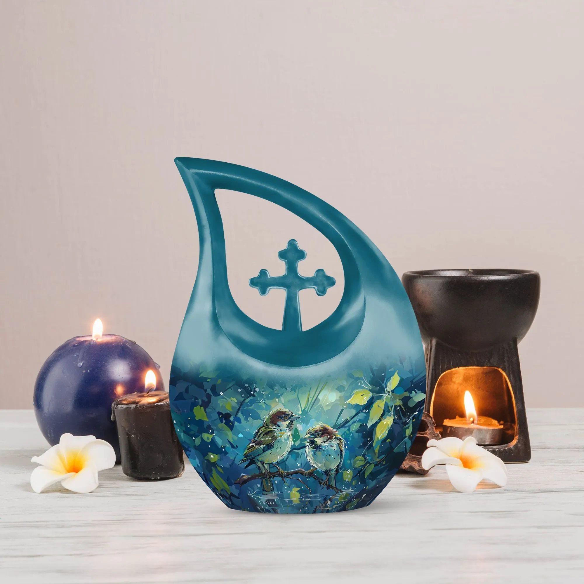 Rainy Day Sparrow Keepsake Cremation Urn For Ashes