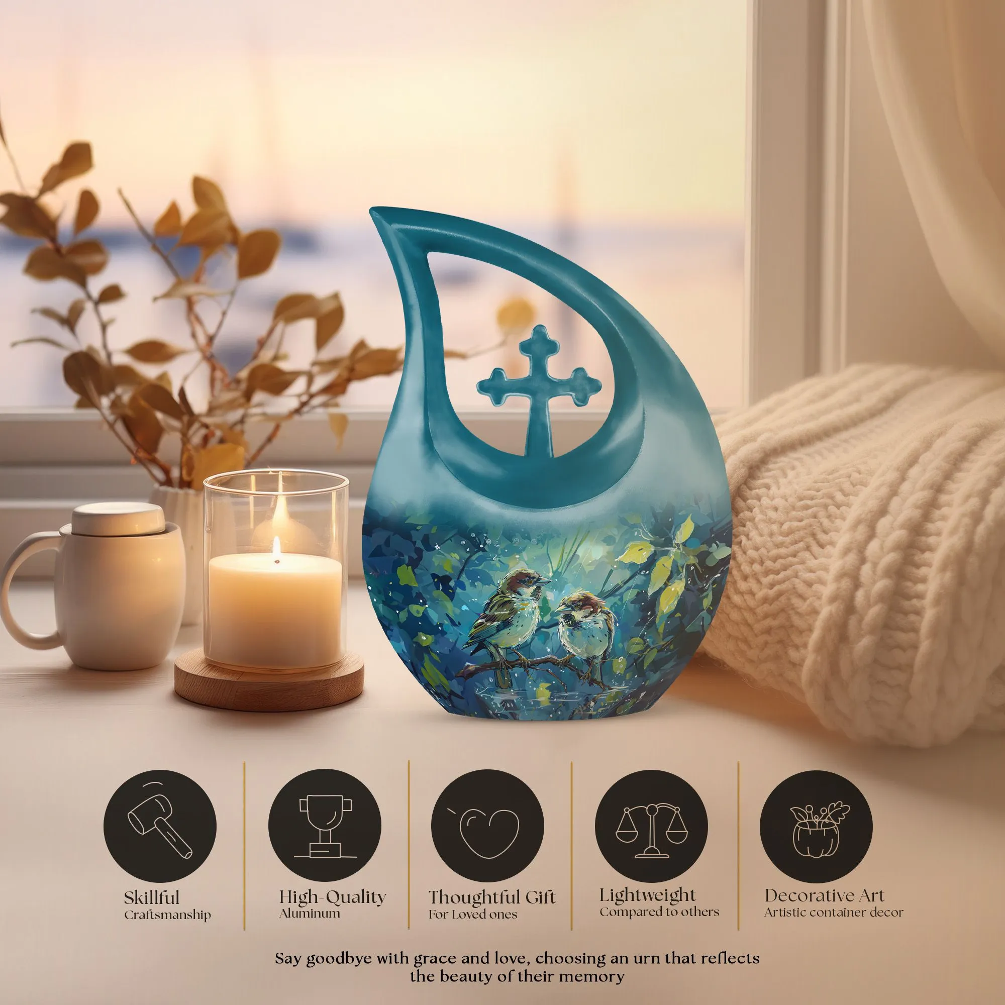 Rainy Day Sparrow Keepsake Cremation Urn For Ashes