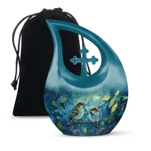 Rainy Day Sparrow Keepsake Cremation Urn For Ashes