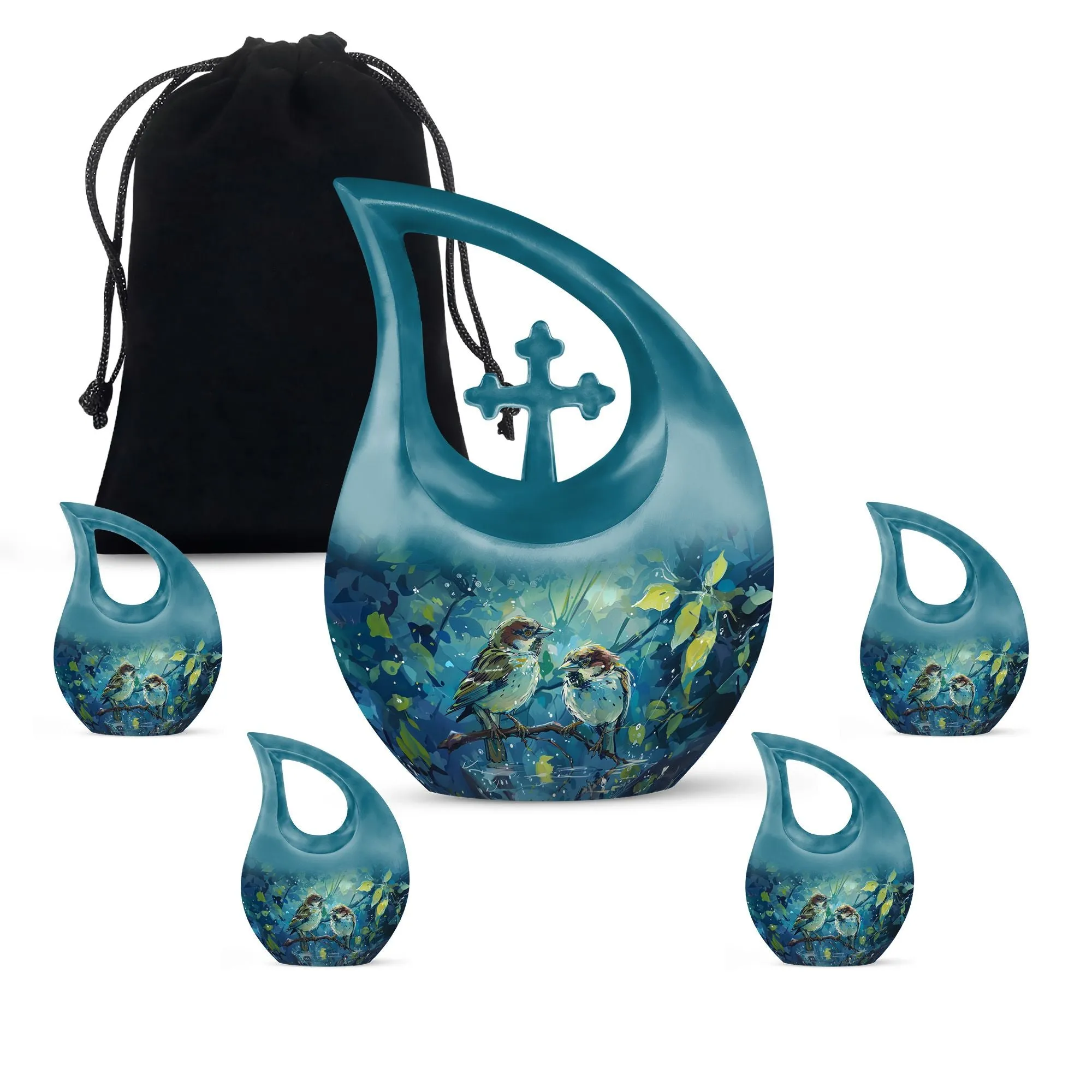 Rainy Day Sparrow Keepsake Cremation Urn For Ashes