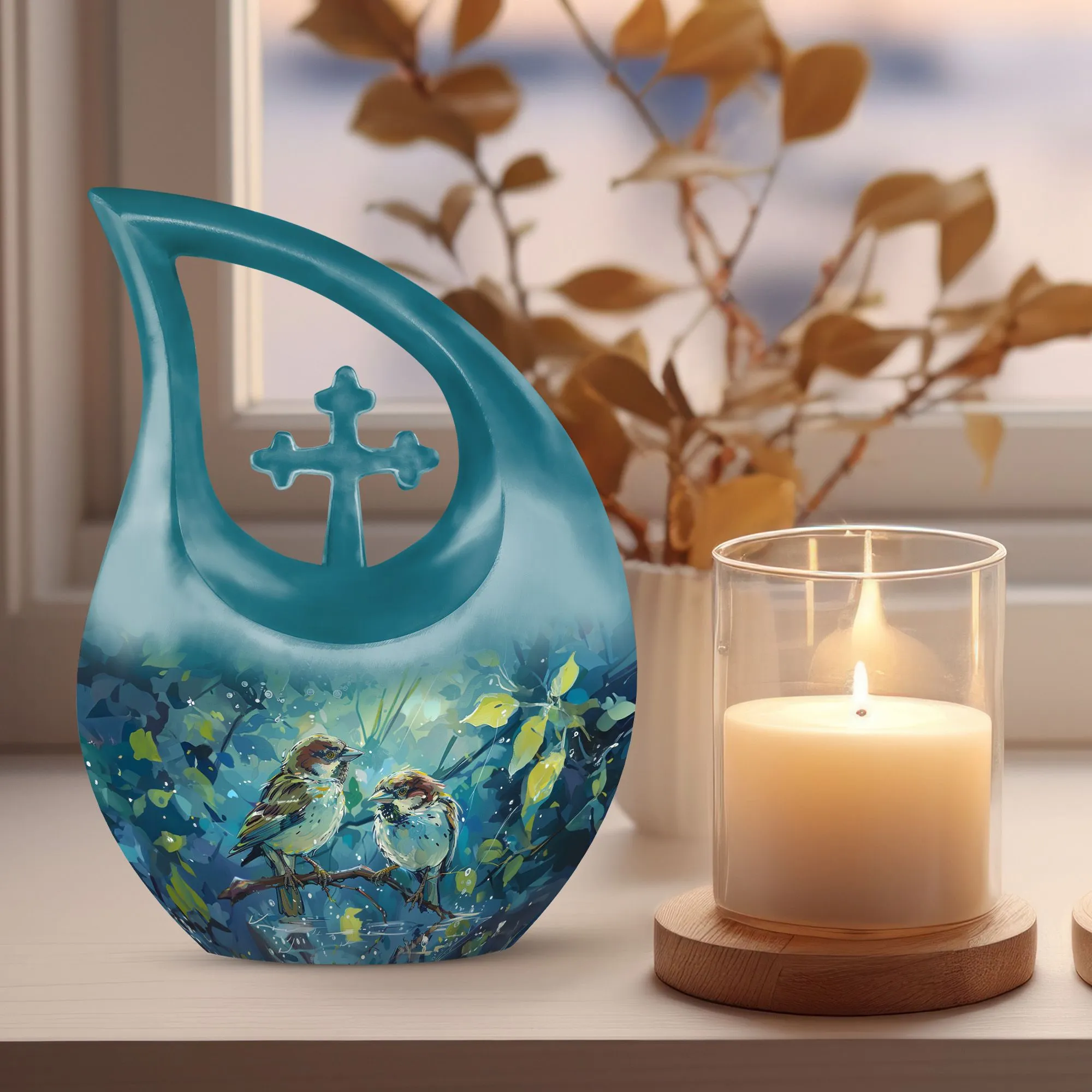 Rainy Day Sparrow Keepsake Cremation Urn For Ashes