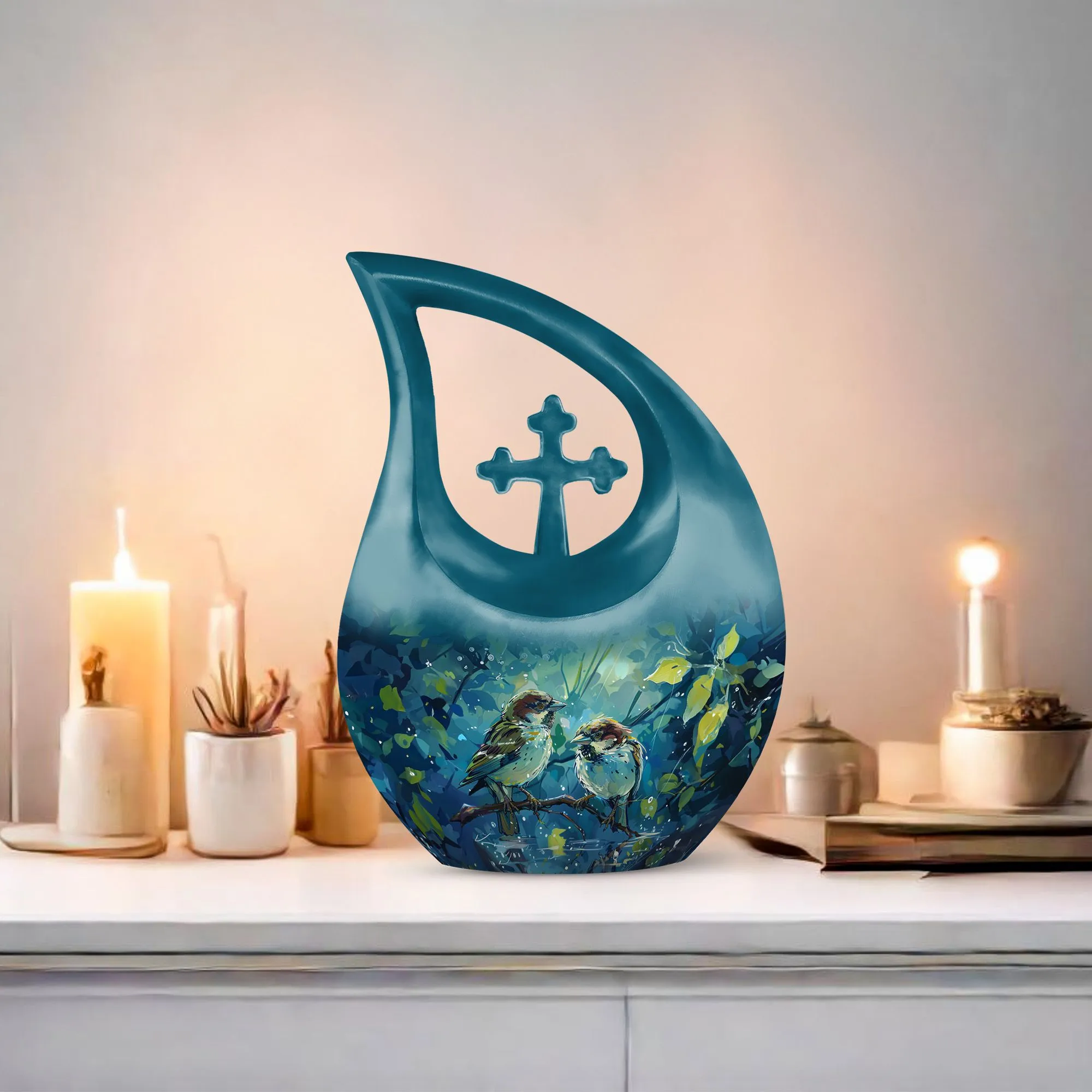 Rainy Day Sparrow Keepsake Cremation Urn For Ashes