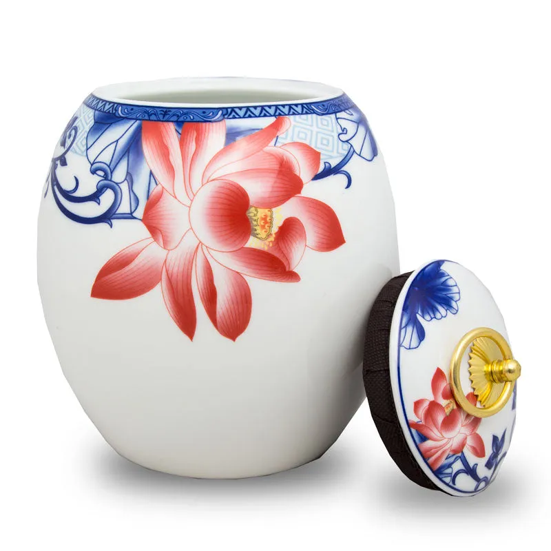 Red Lotus Ceramic Cremation Urn in Large