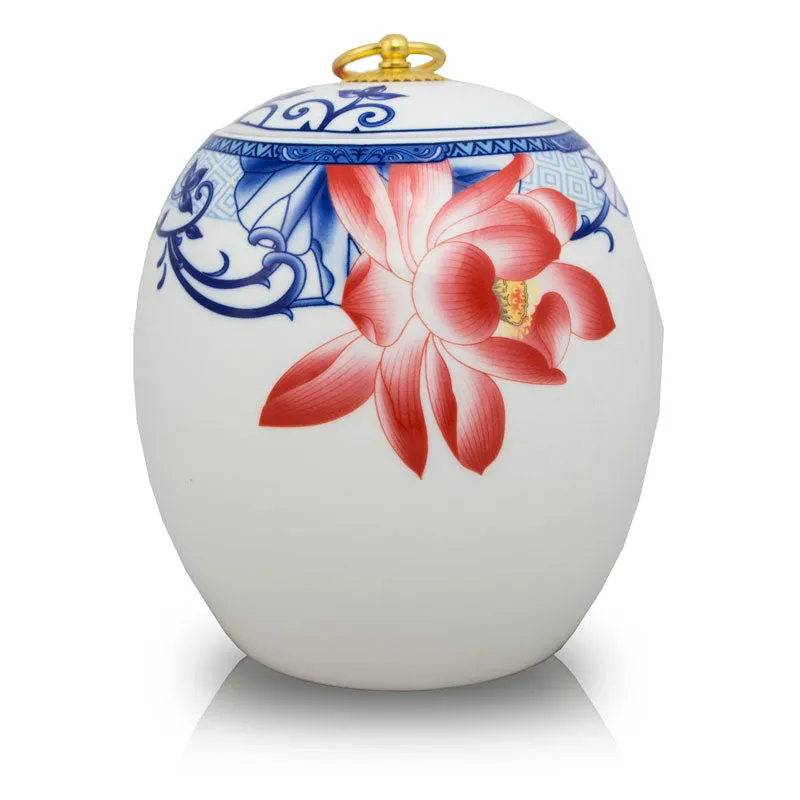 Red Lotus Ceramic Cremation Urn in Large
