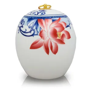 Red Lotus Ceramic Cremation Urn in Large