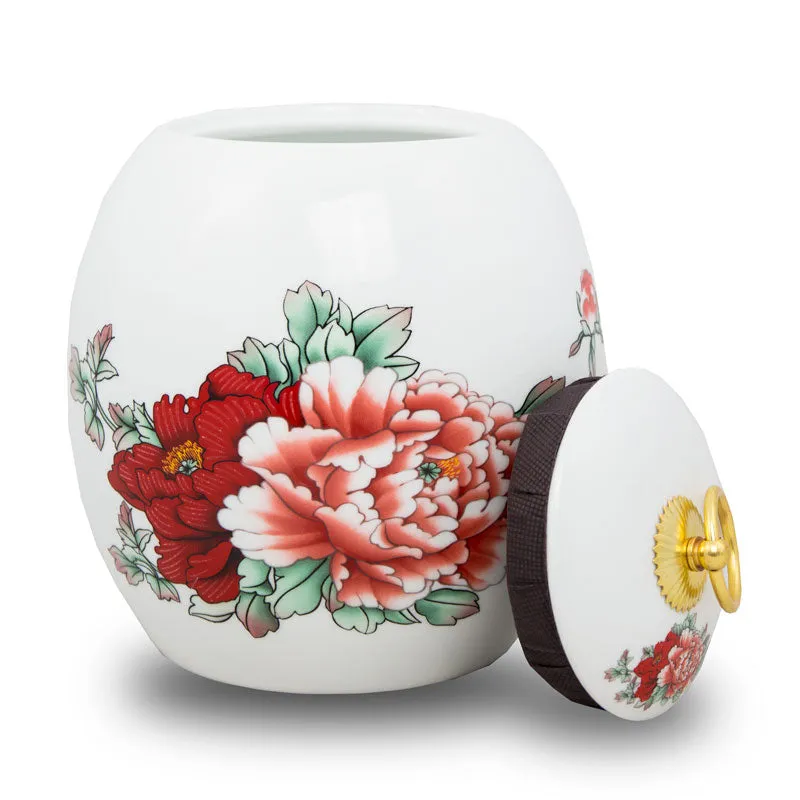 Red Peony Ceramic Cremation Urn in Large