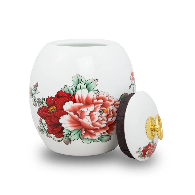 Red Peony Ceramic Cremation Urn in Medium