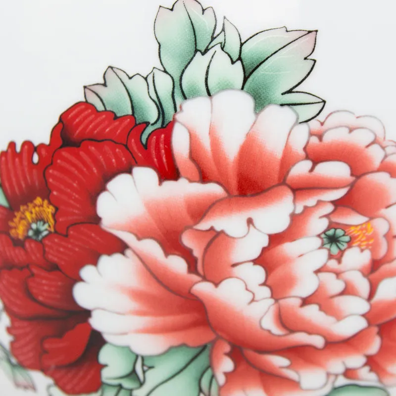 Red Peony Ceramic Cremation Urn in Medium