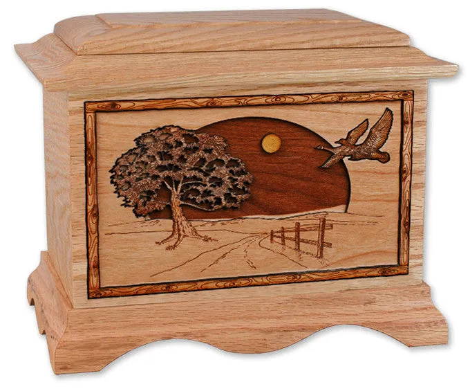 Road Home Cremation Urn with Wood Inlay Art Scene