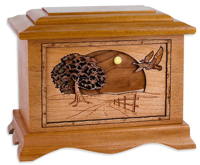 Road Home Cremation Urn with Wood Inlay Art Scene