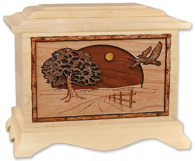 Road Home Cremation Urn with Wood Inlay Art Scene