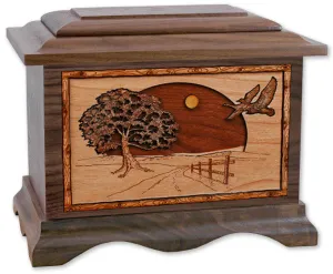 Road Home Cremation Urn with Wood Inlay Art Scene