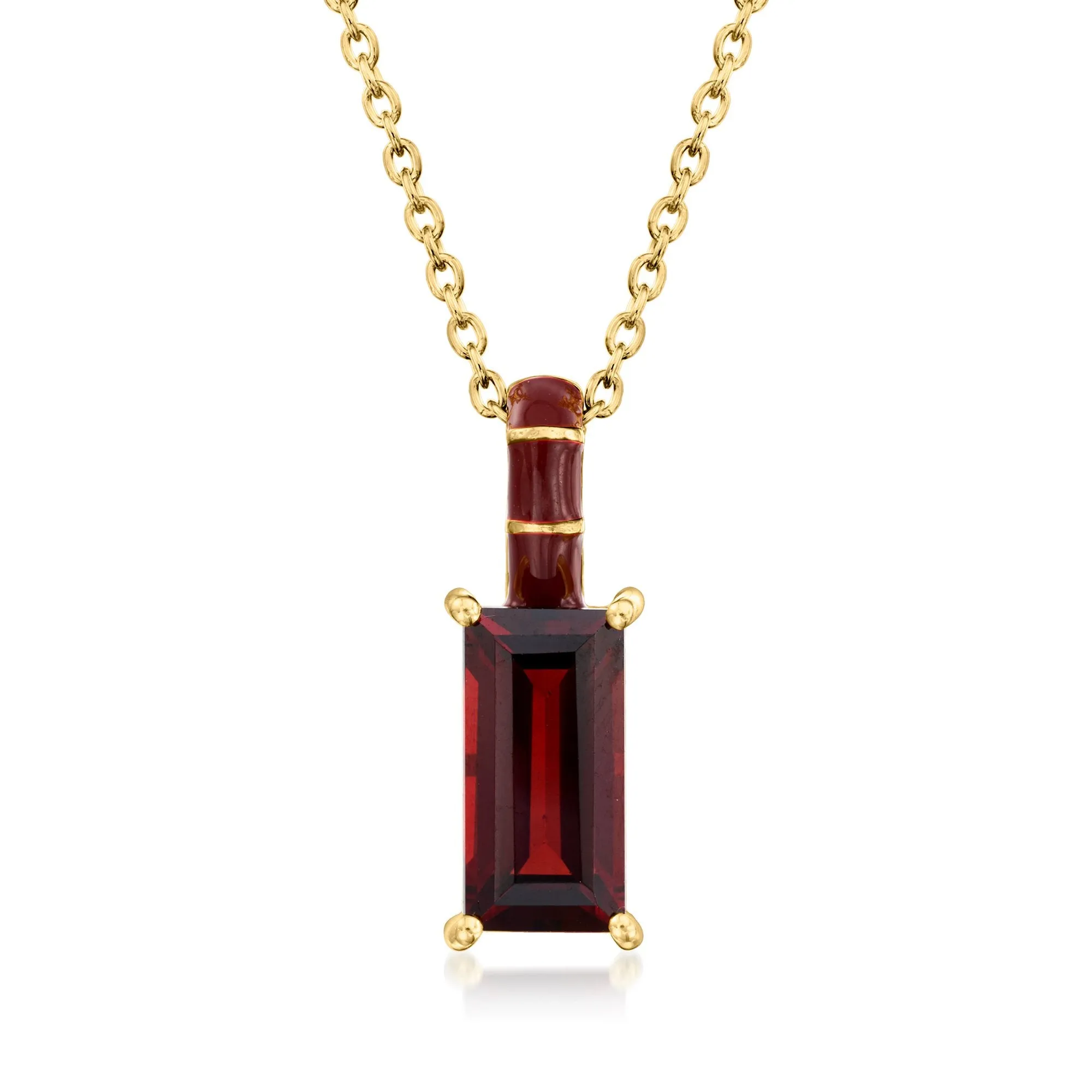 Ross-Simons Garnet Pendant Necklace With Red Enamel in 18kt Gold Over Sterling