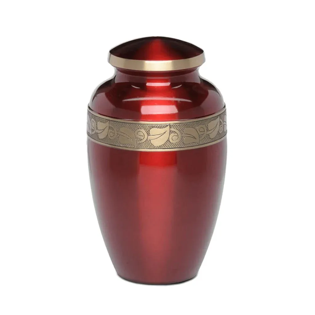 Royal Red Brass Urn with Jasmine Leaf Art