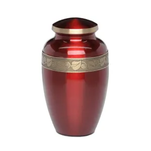 Royal Red Brass Urn with Jasmine Leaf Art