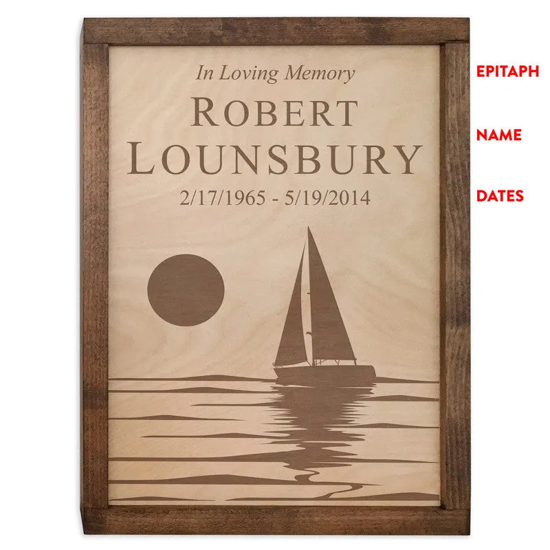 Sailboat Wall Mounted Wood Cremation Urn Plaque