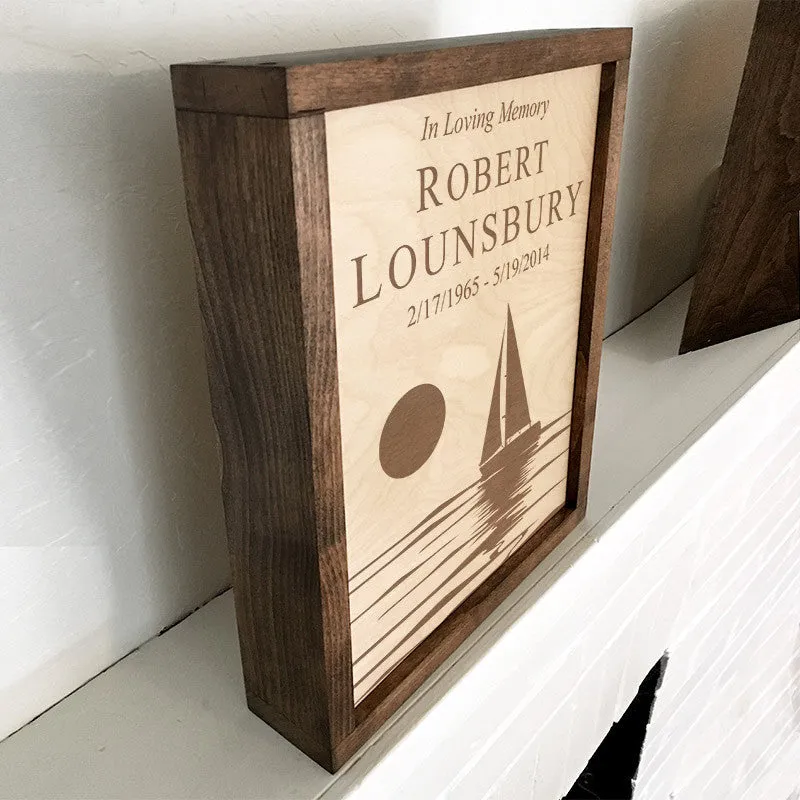 Sailboat Wall Mounted Wood Cremation Urn Plaque