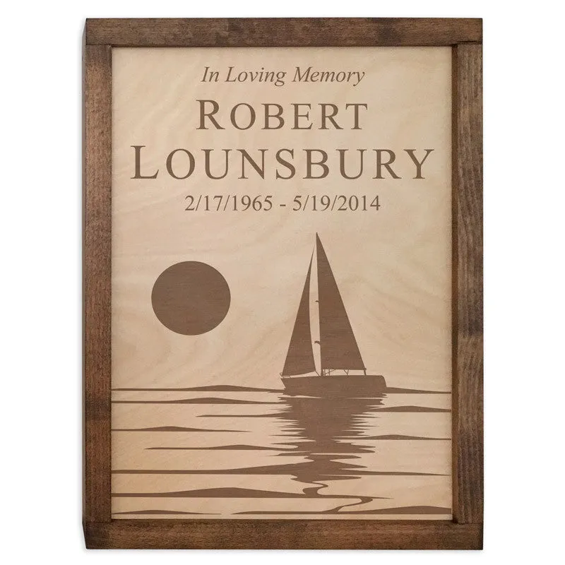 Sailboat Wall Mounted Wood Cremation Urn Plaque