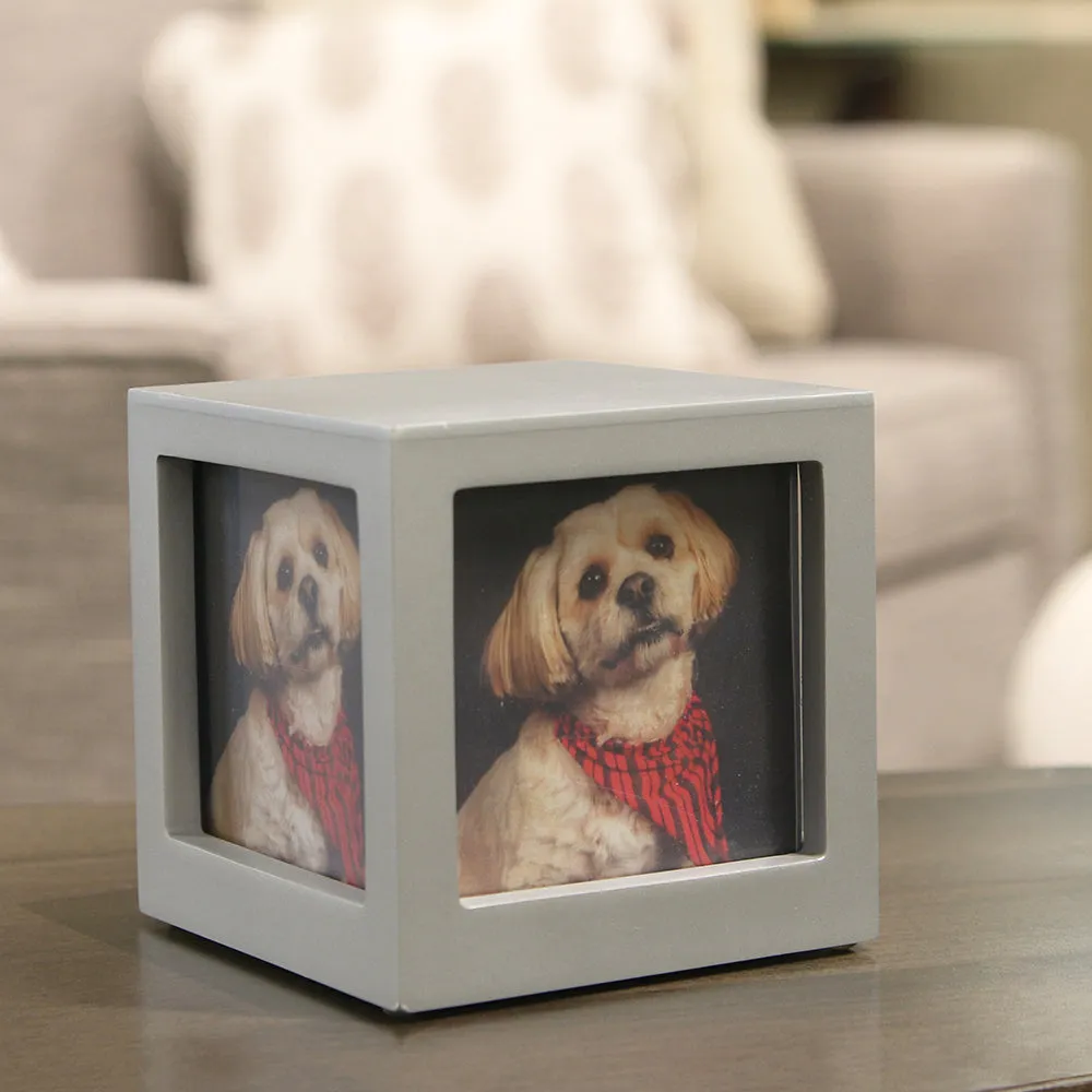 Silver Pet Photo Cube Urn in Small