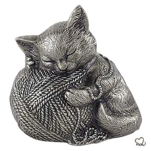 Sleeping Cat Urn For Ashes in Pewter