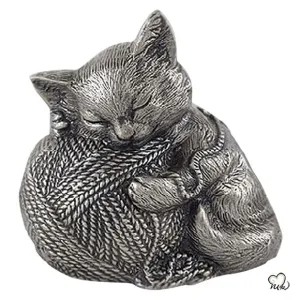 Sleeping Cat Urn For Ashes in Pewter