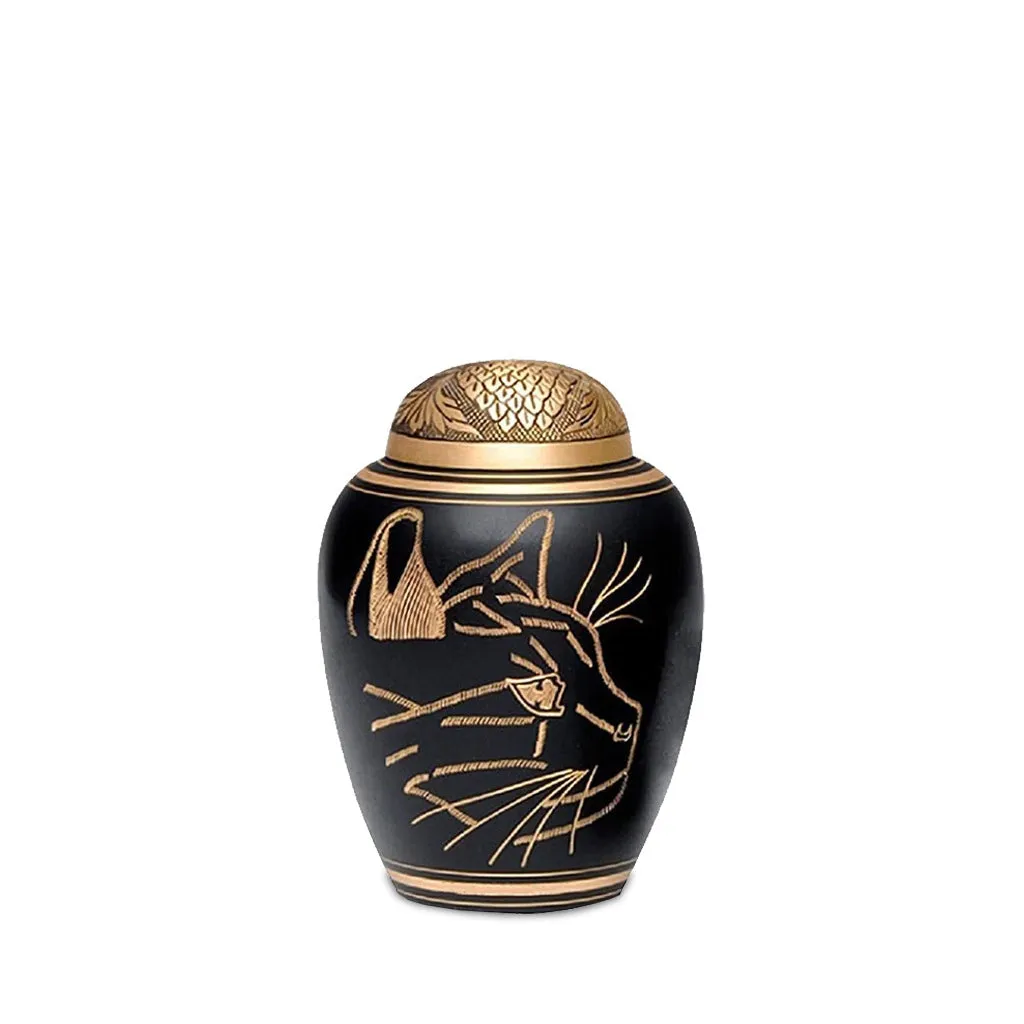 SMALL Brass Urn -1576- Engraved KITTY face