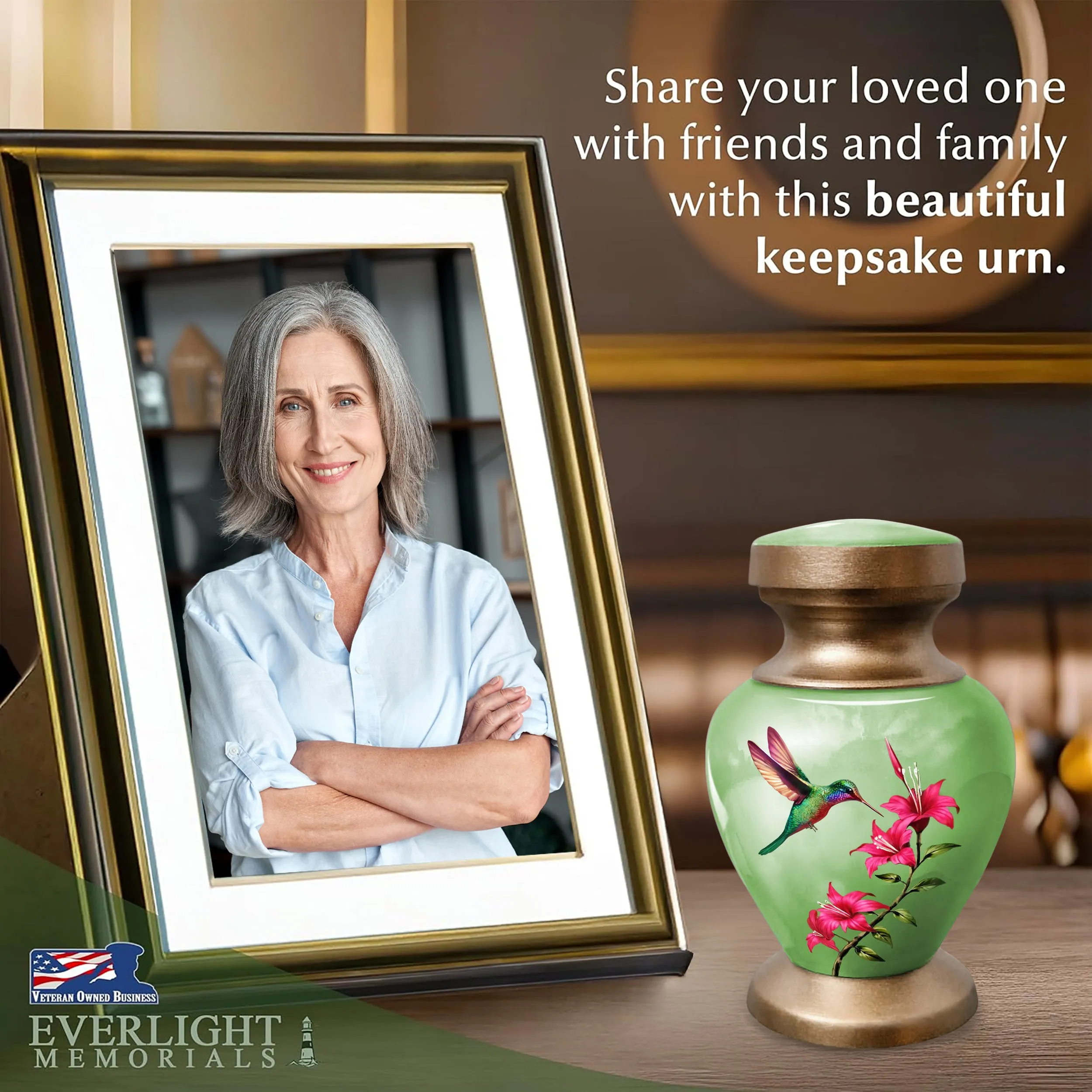 Small Keepsake Urn for Human Ashes - Green Hummingbird
