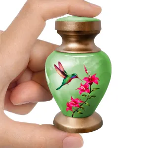 Small Keepsake Urn for Human Ashes - Green Hummingbird