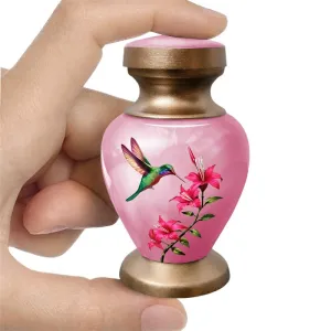 Small Keepsake Urn for Human Ashes - Pink Hummingbird