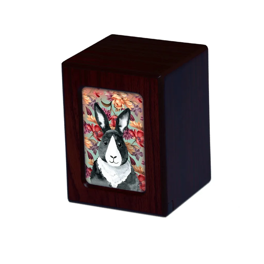 SMALL PY06 - Black & White Rabbit with Floral Background