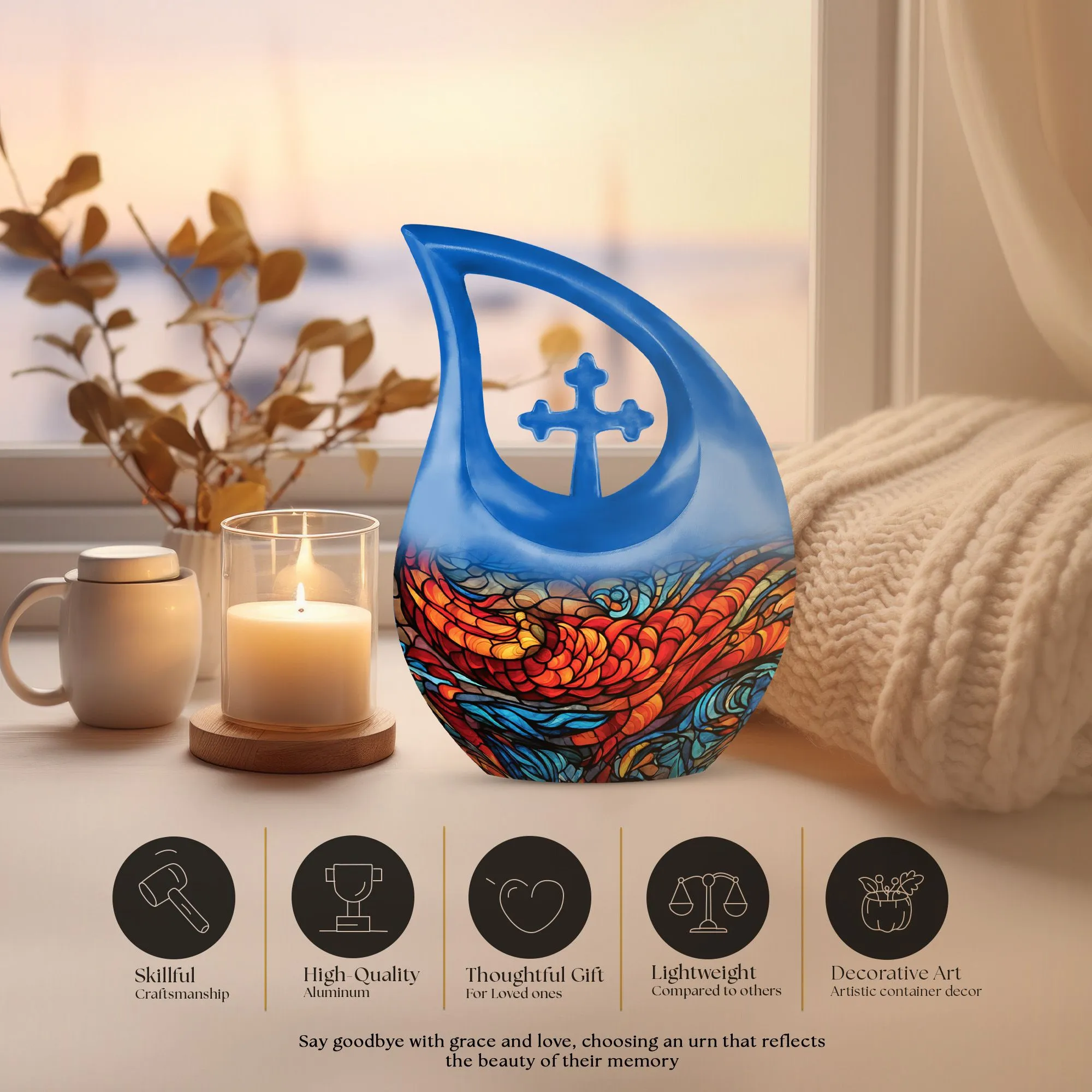 Stained Glass Cremation Urn For Human Ashes