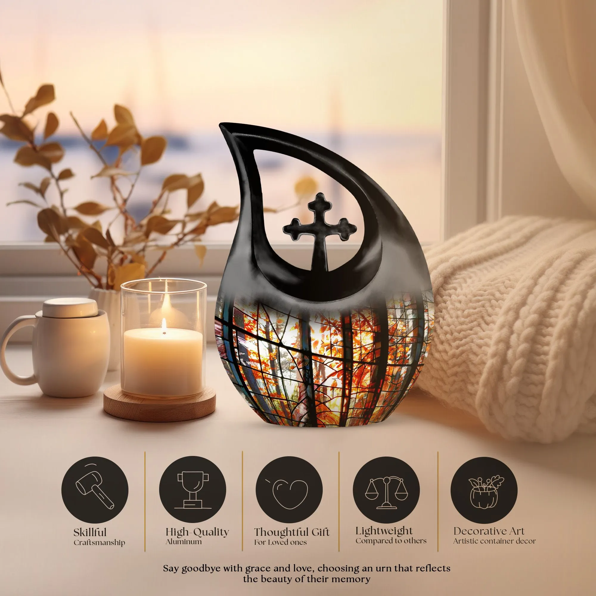Stained Glass Cross Drop Urn - A Perfect Memorial for Loved Ones