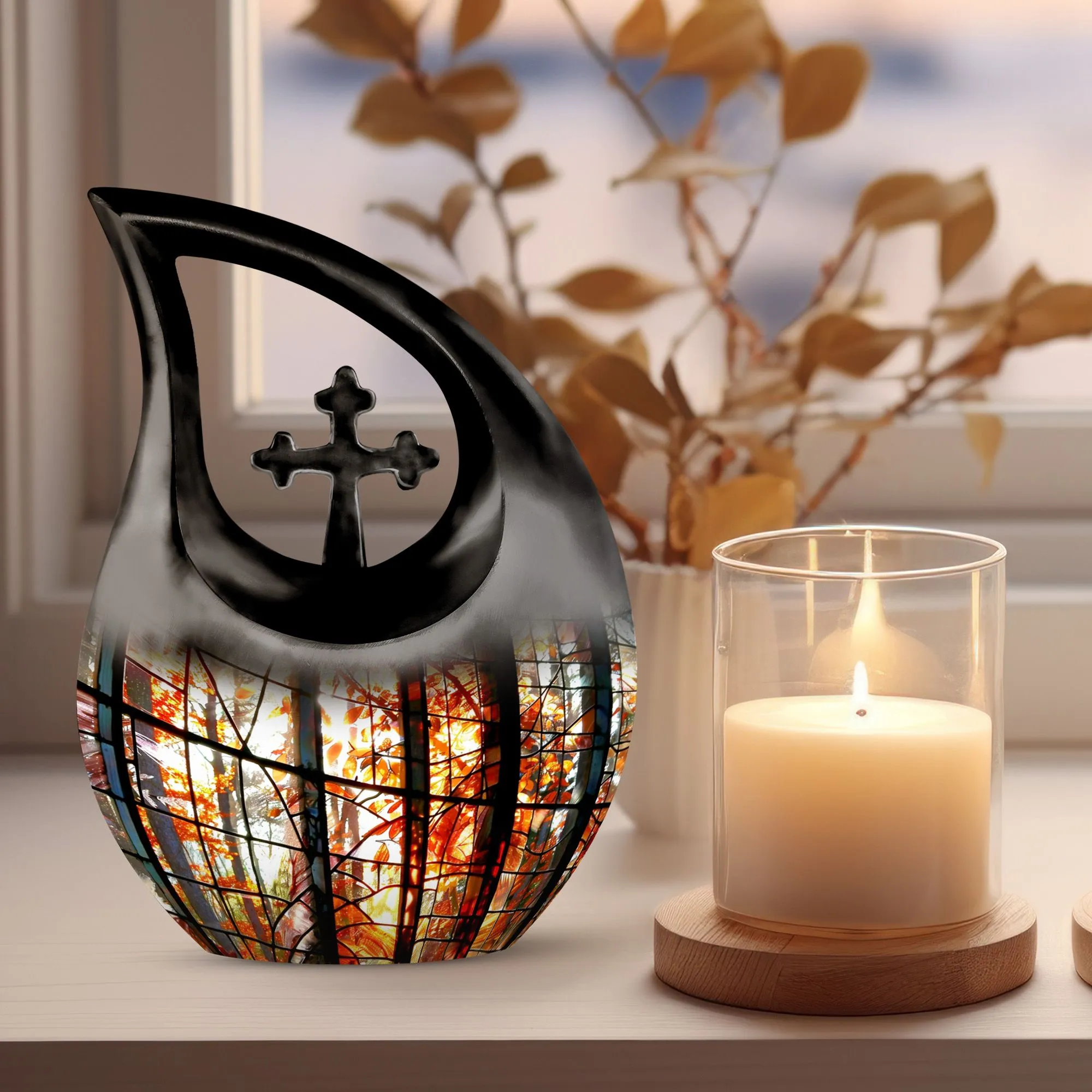 Stained Glass Cross Drop Urn - A Perfect Memorial for Loved Ones